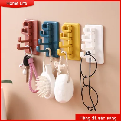 Nail-Free Sticky Hook 4 Hooks Key Coat Holder Rotatable Storage Rack Kitchen Bathroom Hanger Organizer Treo Lên