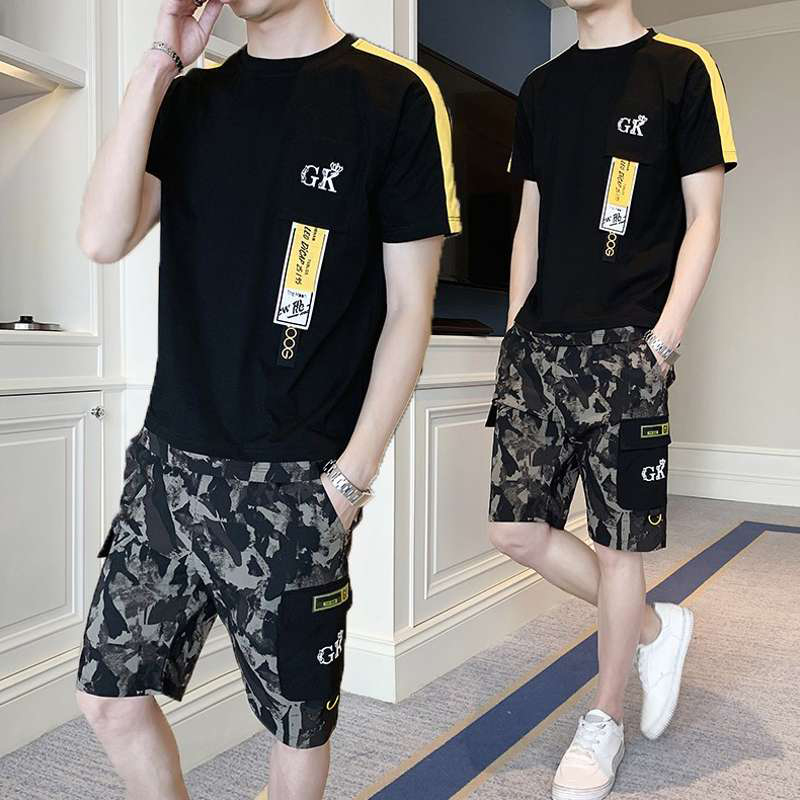 Bộ Quần Áo Thun Nam Thể Thao Mùa Hè Ngắn Tay  In Họa Tiết Trẻ Trung Kết Hợp Quần Short Rằn Ri Cá Tính Phong Cách 4MENHCM SET NAM 90000104