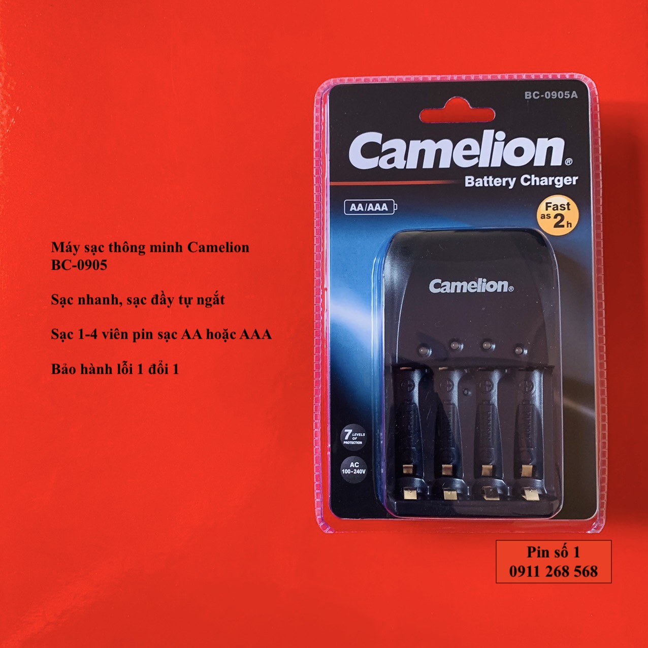 Bộ sạc pin thông minh Camelion BC-0905 sạc nhanh tự ngắt sạc pin AA và AAA