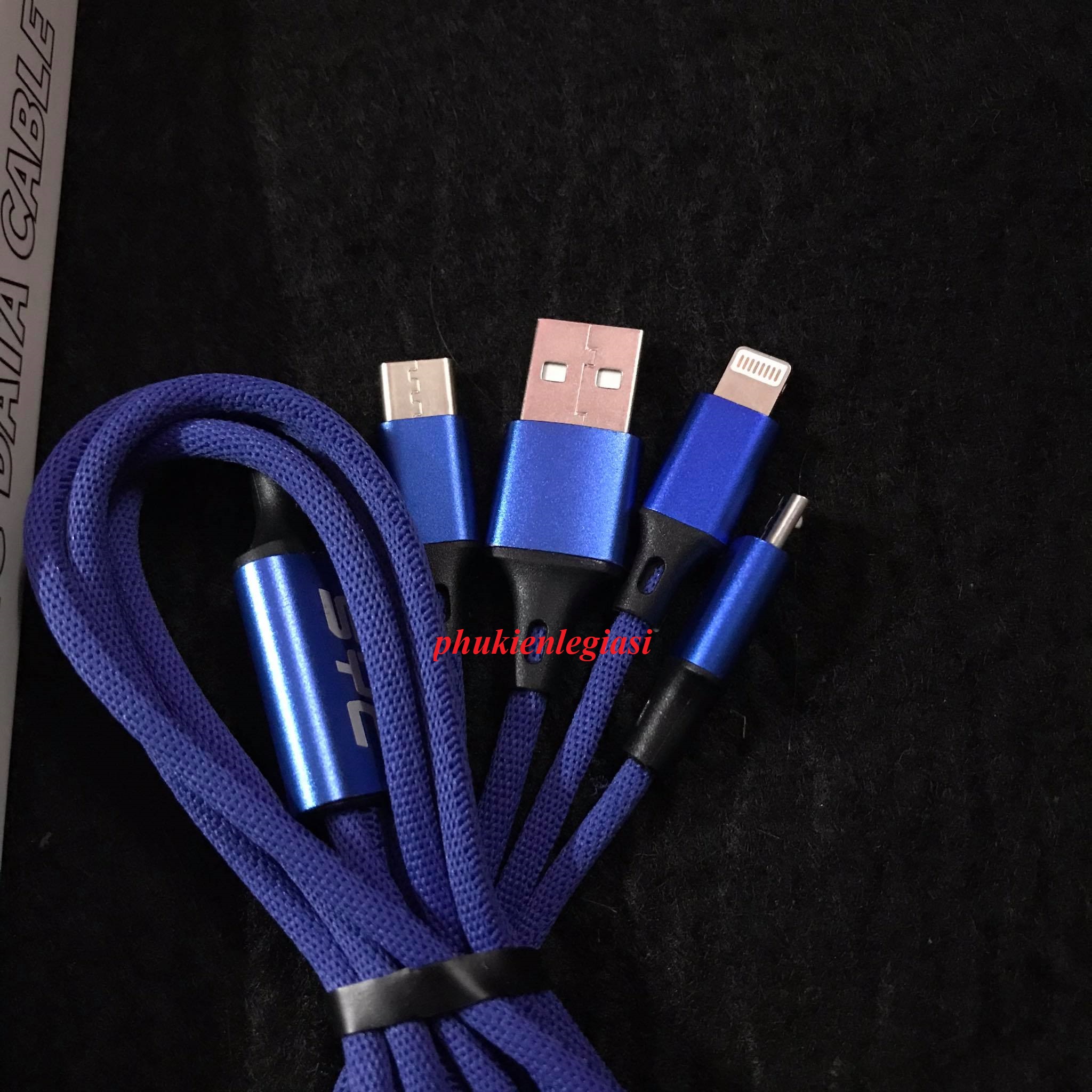 Cáp sạc dây dù 3 đầu Type C, Micro usb, Lightning(Iphone)