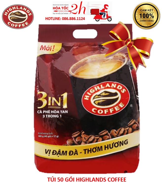 [Mẫu TẾT]Cà phê Sữa Highlands Coffee Cafe Hòa tan 3in1 - Túi 50 gói - Hàng mới sản xuất - Date 2023