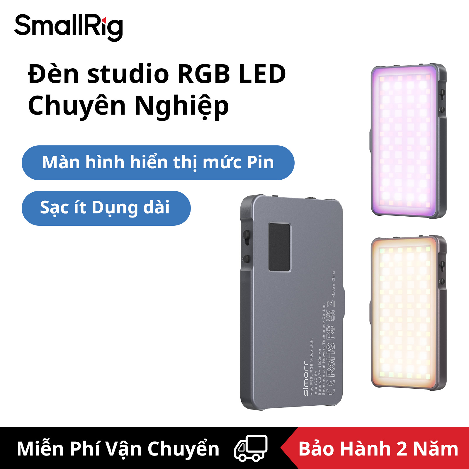 Smallrig rgb video light, portable led camera light full color fill light cri 96+ rechargeable led dslr lighting with aluminum alloy for photography, video conference, youtube, tiktok 3489