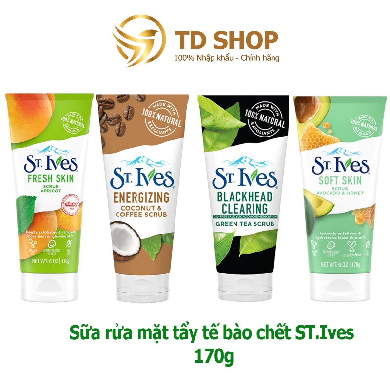 Sữa rửa mặt St.Ives 170g Trà xanh I Cafe & Dừa I Hương Mơ I Bơ&Mật  tẩy tế bào chết - TD Shop