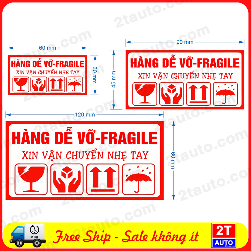 Bộ 2 Logo hàng dễ vỡ chú ý, sticker tem hàng dễ vỡ xin nhẹ tay - fragile handle with care