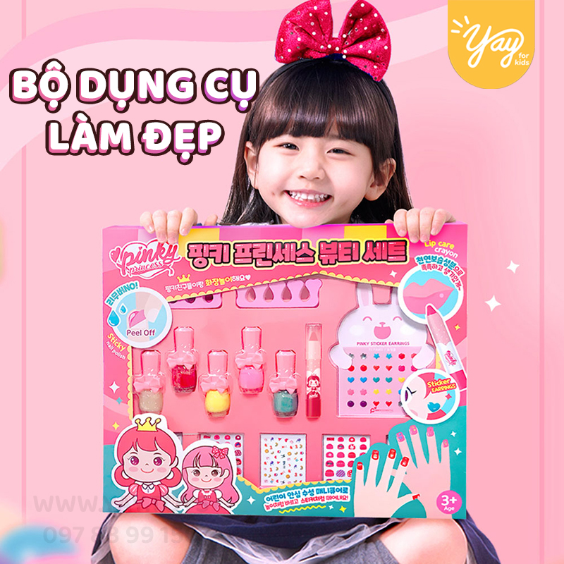 Combo 14 Món Đồ Chơi Trang Điểm Cho Bé 3+ | PINKY + [tặng kèm túi vải]