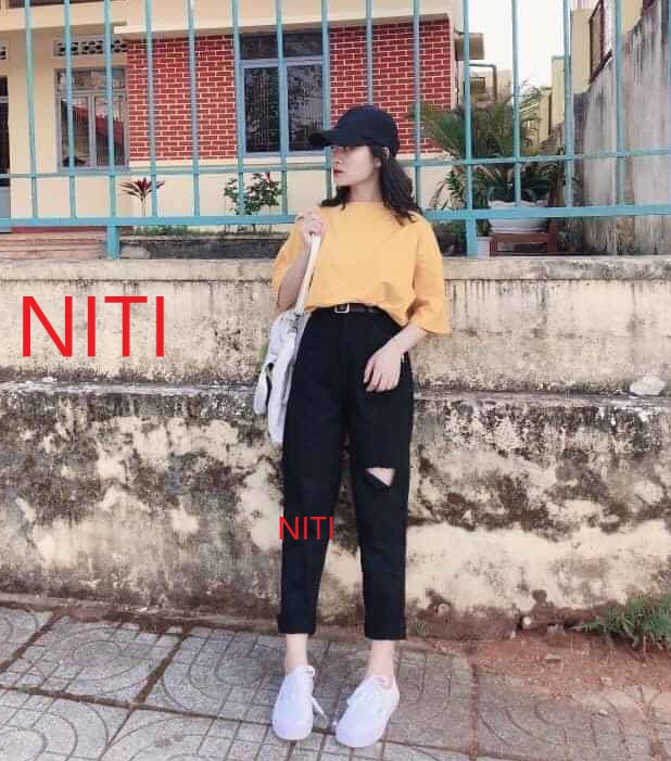 [HCM][ HÌNH THẬT CUTE!!! ] QUẦN BAGGY JEAN NỮ CAO CẤP NITI LƯNG CAO MÀU ĐEN RÁCH VẠT PHẢI CƯC CÁ TÍNH-NL12308