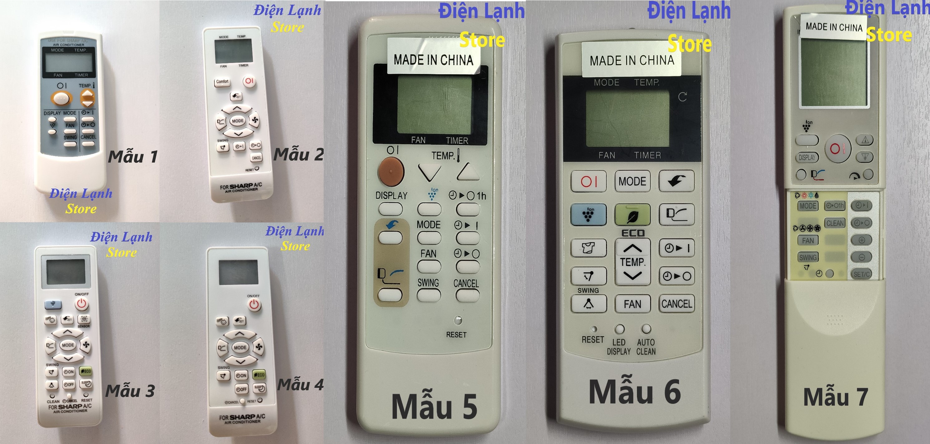 Remote máy lạnh Sharp các loại. (Tặng kèm cặp pin).