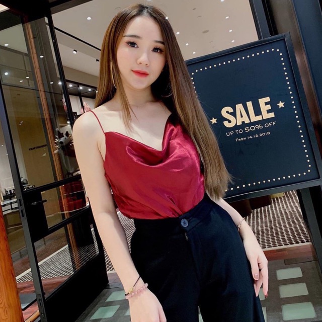 Áo 2 dây cổ đổ sang chảnh, chất lụa satin đẹp