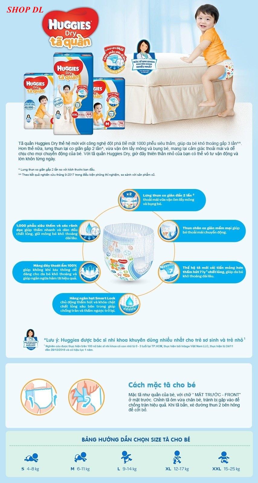 Tã quần Huggies size L - 68 miếng (cho bé 9 - 14 kg)