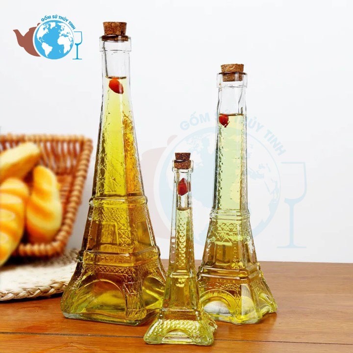 [HCM]Combo 3 bình thuỷ tinh Tháp EIFFEL 3 size Đại Trung Nhí nút gỗ