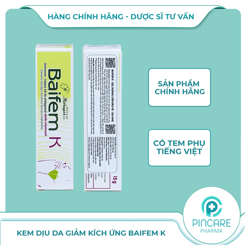 Gel dưỡng hoàng cầm baifem k 15g giảm ngứa, mẩn đó giúp làm dịu da - nhà thu.ốc pincare