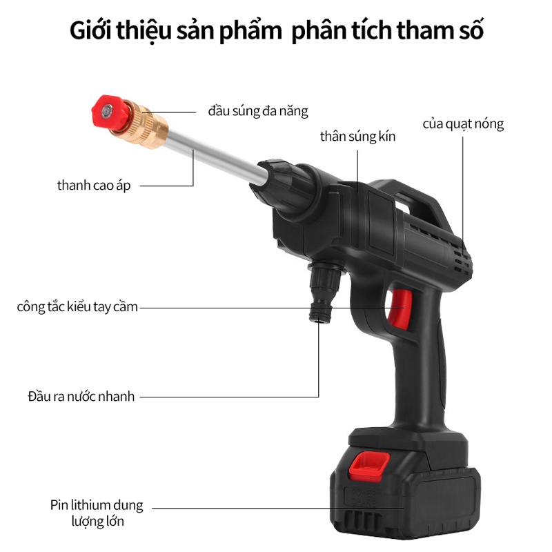 Máy rửa xe dùng pin mini, Máy xịt rửa tăng áp