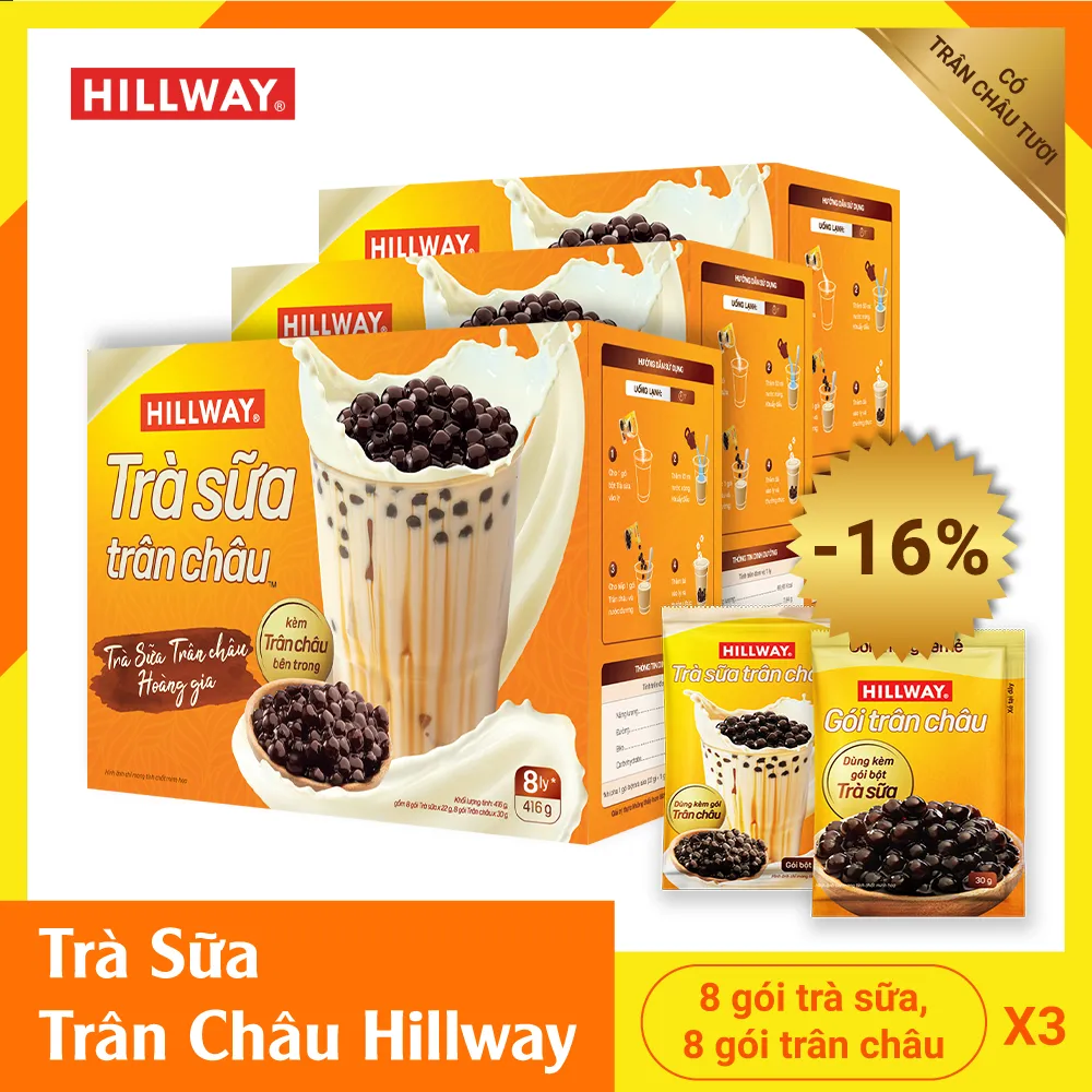 Combo 3 hộp Trà Sữa Trân Châu Hoà Tan - Hillway - Vị Truyền Thống