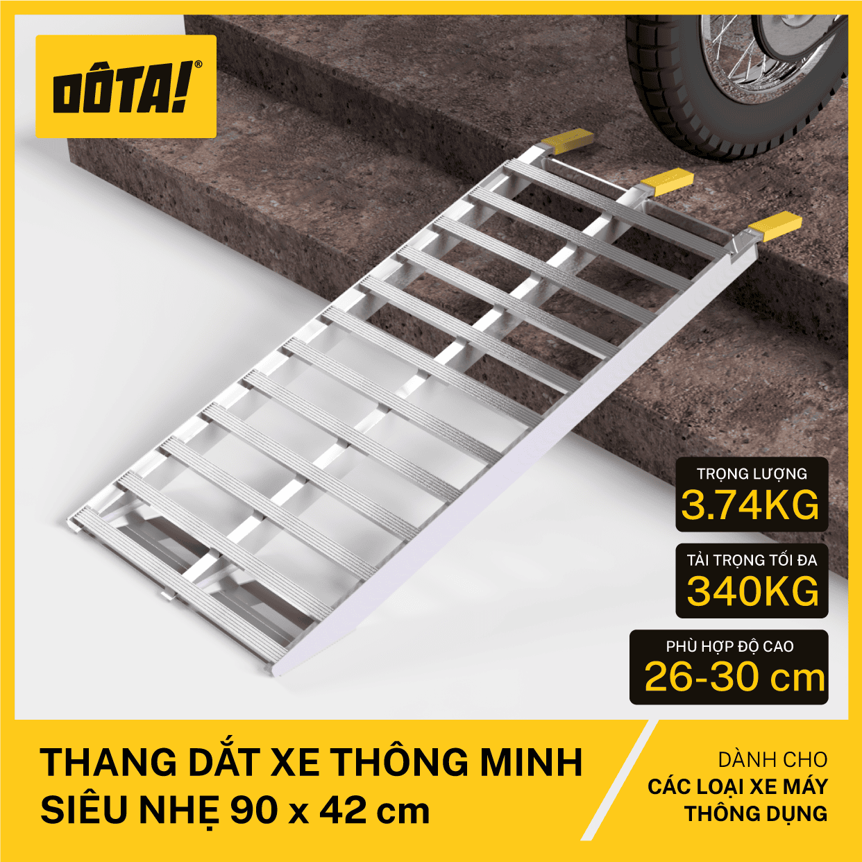 Thang Dắt Xe Thông Minh Siêu Nhẹ (cho thềm cao từ 6.5 đến 40 cm)
