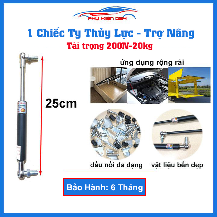 1 Cây ty thủy lực, ben hơi dài 25cm chịu lực 200N-20kg/1 cây chống nắp capo, cốp ô tô, cánh cửa công nghiệp trợ nâng, trợ lực tốt