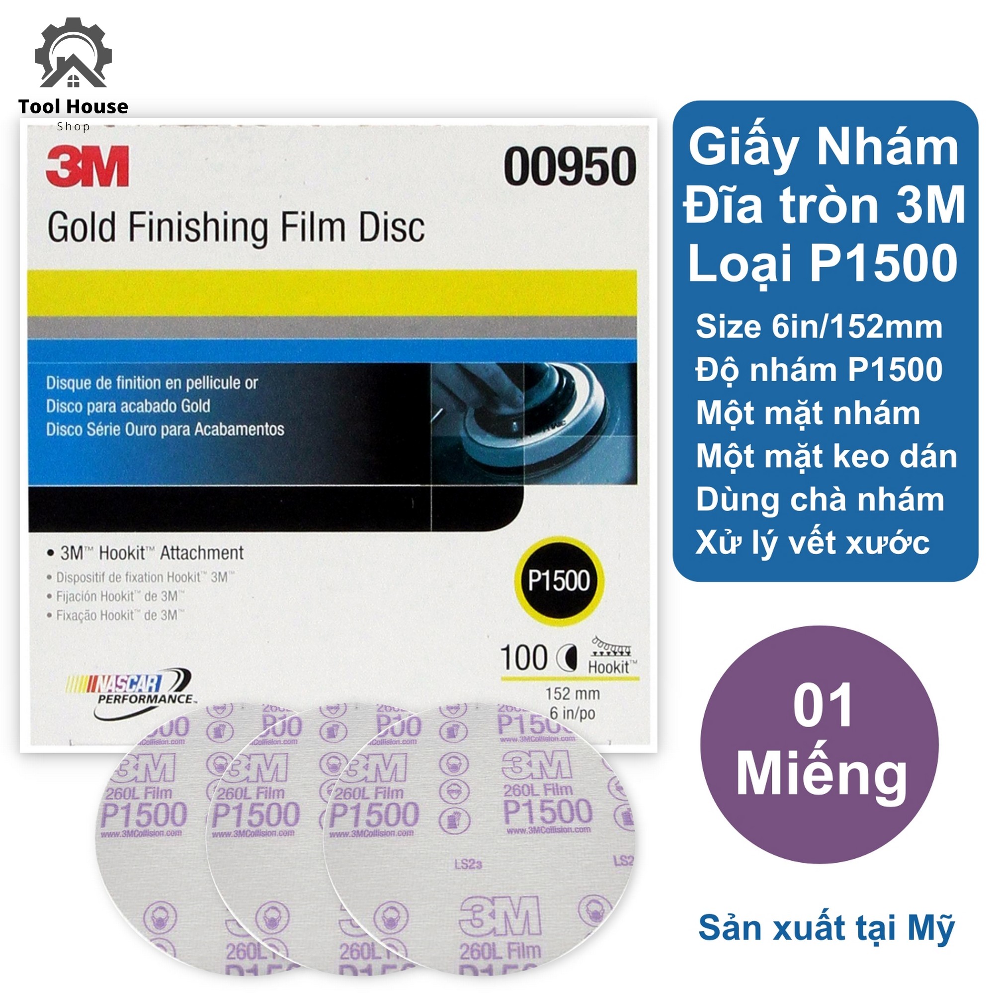 Giấy nhám tròn đánh bóng 3M độ nhám P1500 6 inch