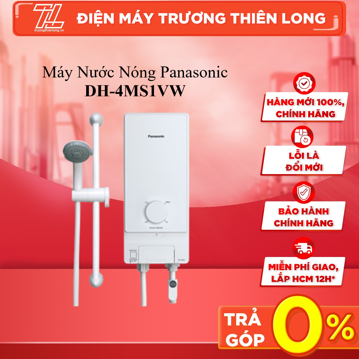 Máy nước nóng Panasonic DH-4MS1VW 4.5kW - TRẢ GÓP 0% - GIAO TOÀN QUỐC - NGOÀI HCM TÍNH PHÍ