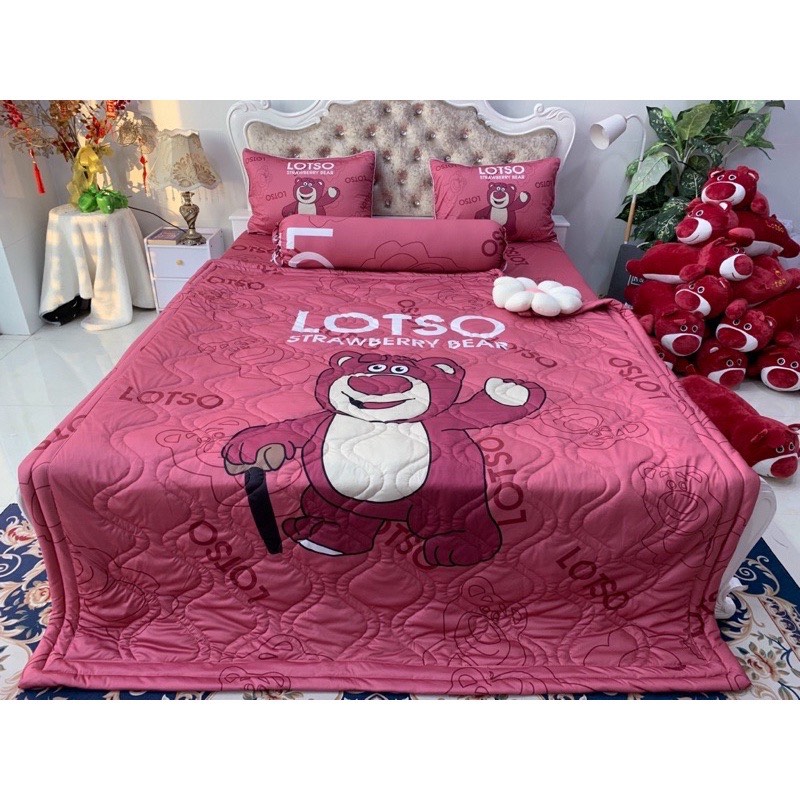 Bộ drap ga thun ý 5D mẫu gấu hồng