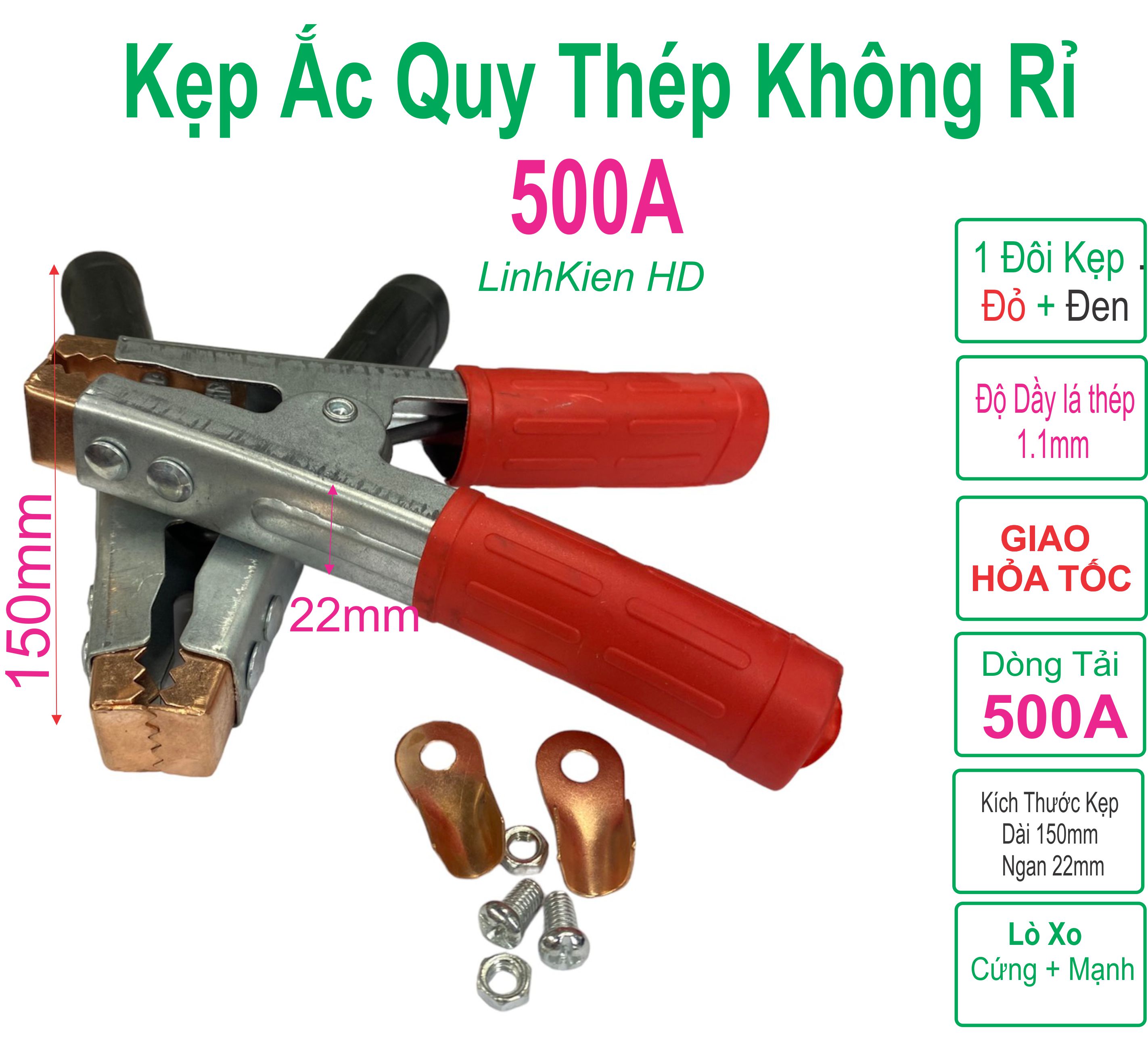 Kẹp bình ắc quy acquy 500a thép không rỉ 1 đôi - đỏ + đen - linhkien hd
