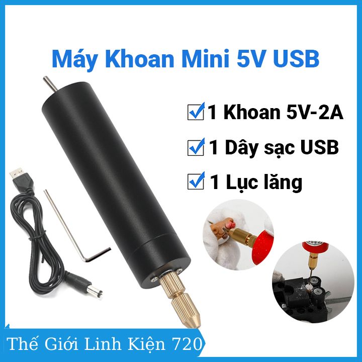 Máy khoan điện cầm tay mini 5V sạc USB 2A dùng khoan thủ công, khoan gỗ, bảng mạch PCB