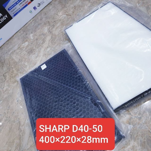 Combo Màng Hepa+Than Hoat Tinh Sharp D50 Kích Thước 400×220×28Mm