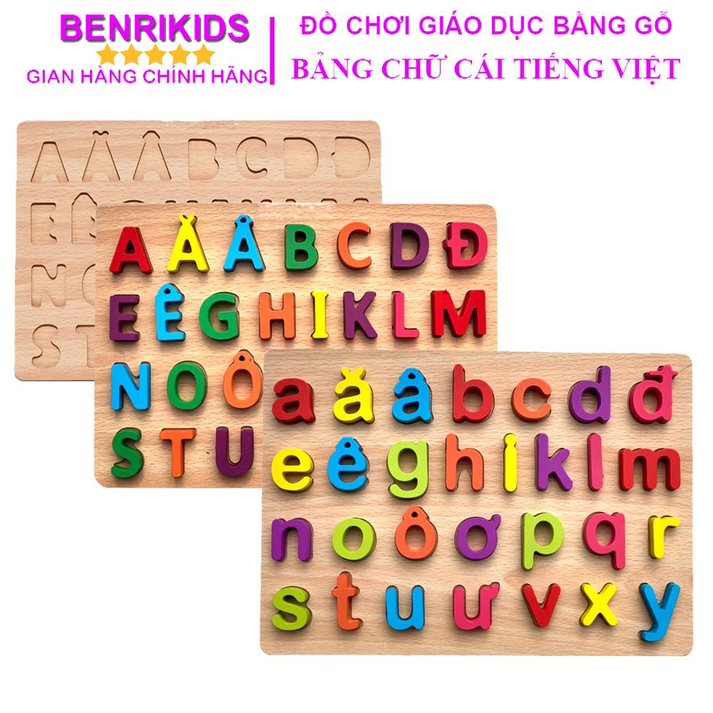 Set of 2 alphabet Vietnamese print flowers and print casual wooden new for baby from 2 years old đồ educational benrikids