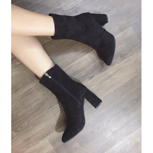 [Hoàn Tiền 15%]Giày Boot Nữ Boot Lửng DA LỘN Khóa cạnh Da Lộn 7 phân Hàng QC Siêu xinh