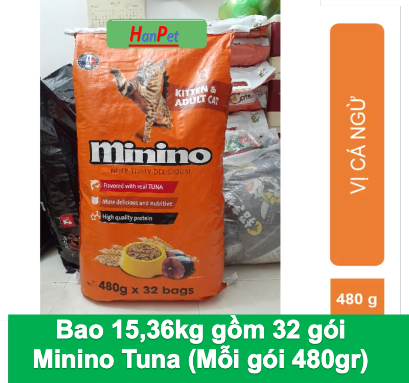HCM- (Bao lớn 20 gói và bao 32 gói) Minino Thức ăn cho mèo mọi lứa tuổi / thức ăn hạt cho mèo / thức ăn dạng hạt khô cho mèo con và mèo lớn