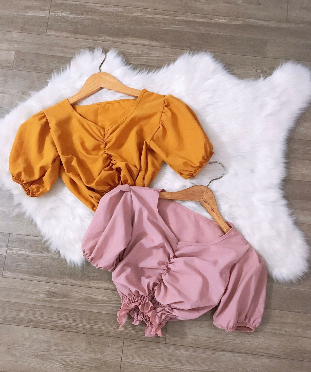Áo Voan Tay Ngắn Cổ Vuông Form Croptop Nhúm Ngực Kết Hợp Bo Eo Quyến Rũ TTS0936