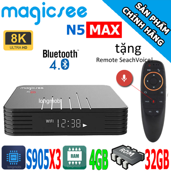 MagicSee N5 Max S905x3 Ram4GB/32GB Tv Box Cấu Hình Cao Tặng Điều Khiển Giọng Nói