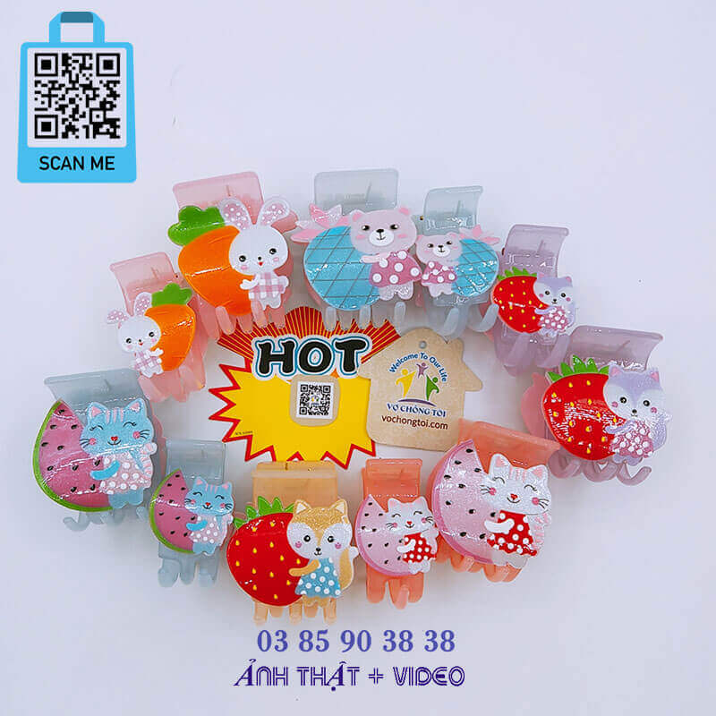Kẹp tóc nữ hàn quốc cute, phụ kiện bé gái, kẹp càng cua 5 răng 3 răng hoạt hình hoa quả dễ thương - thương hiệu Vợ Chồng Tôi