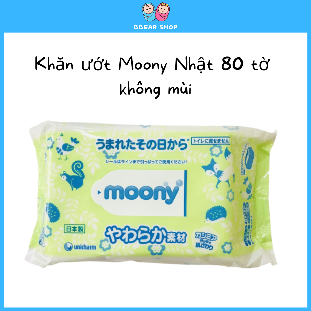 Combo 8 bịch Khăn ướt Moony nội địa Nhật (1 gói 80 tờ)