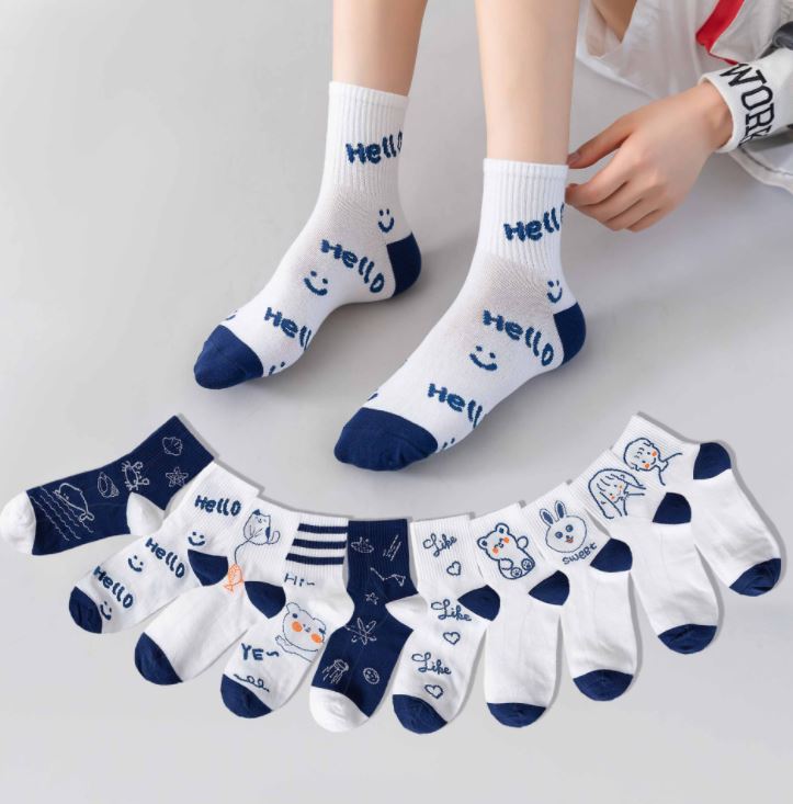 Set 5 Đôi Tất Vớ Nữ Trắng Cao Cổ Ms.Hello