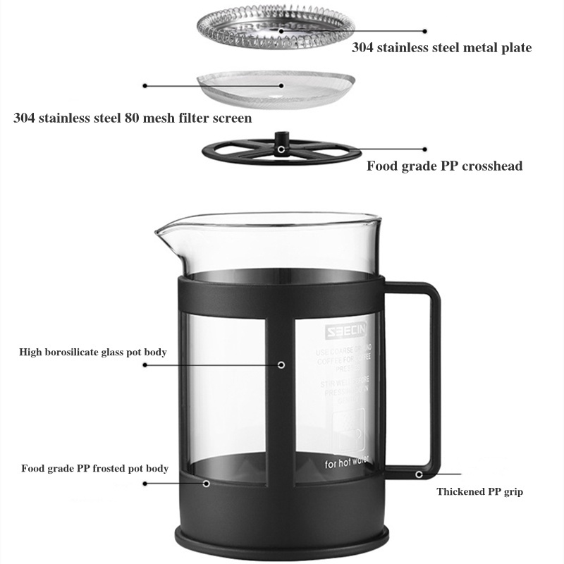 Bình pha cafe ấm trà Pha trà chuẩn kiểu Pháp Bình cafe,Bình Pha Cafe Kiểu Pháp 350ml/ 600ml - Bình pha cà phê french press - Dùng để pha trà hay cà phê theo phương pháp French press ép cà phê - Thiết kế tinh gọn, hiện đại - Chất liệu