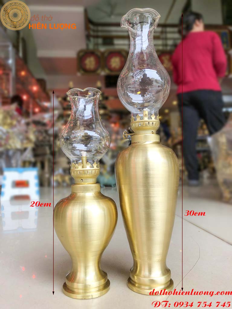 Đèn Dầu Bằng Đồng Cát Tút Cao 20cm Và 30cm (Cả Bóng) Thờ Cúng Gia Tiên