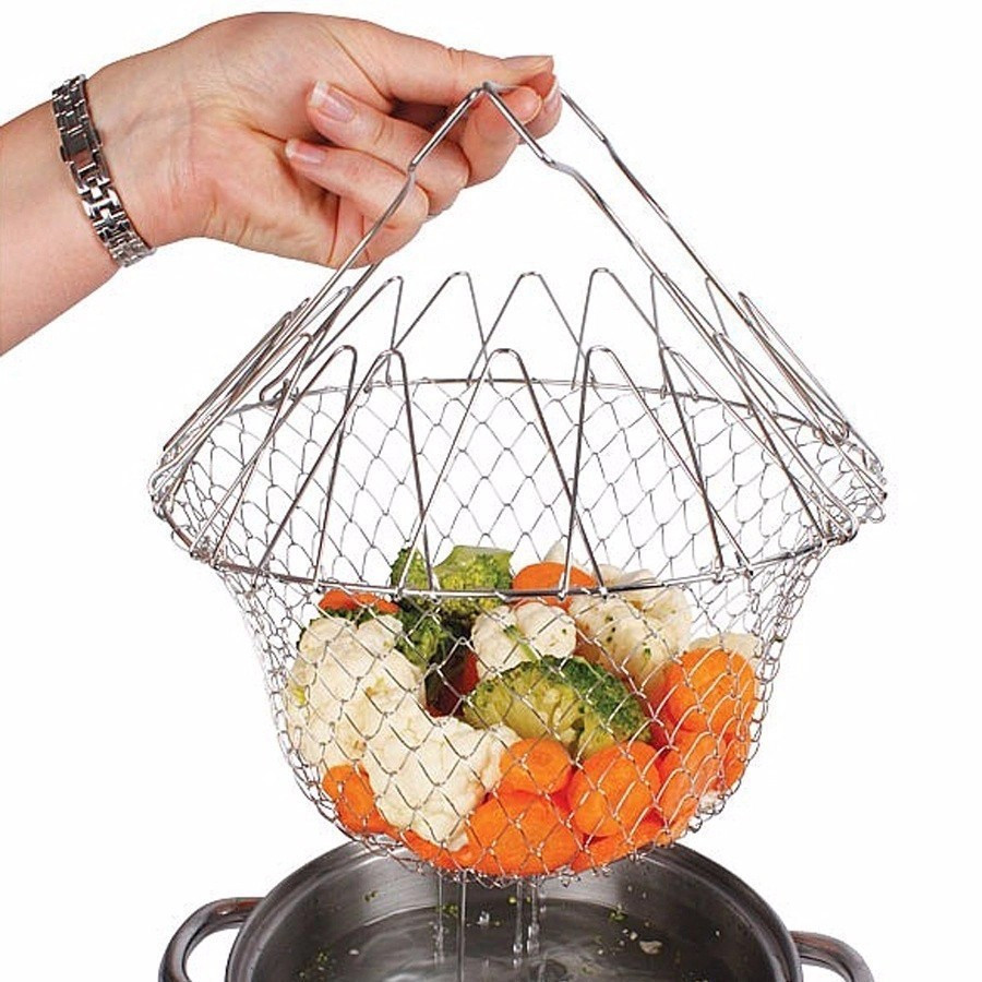 Rổ lưới inox chiên nhúng luộc củ quả đa năng gấp gọn tiện dụng