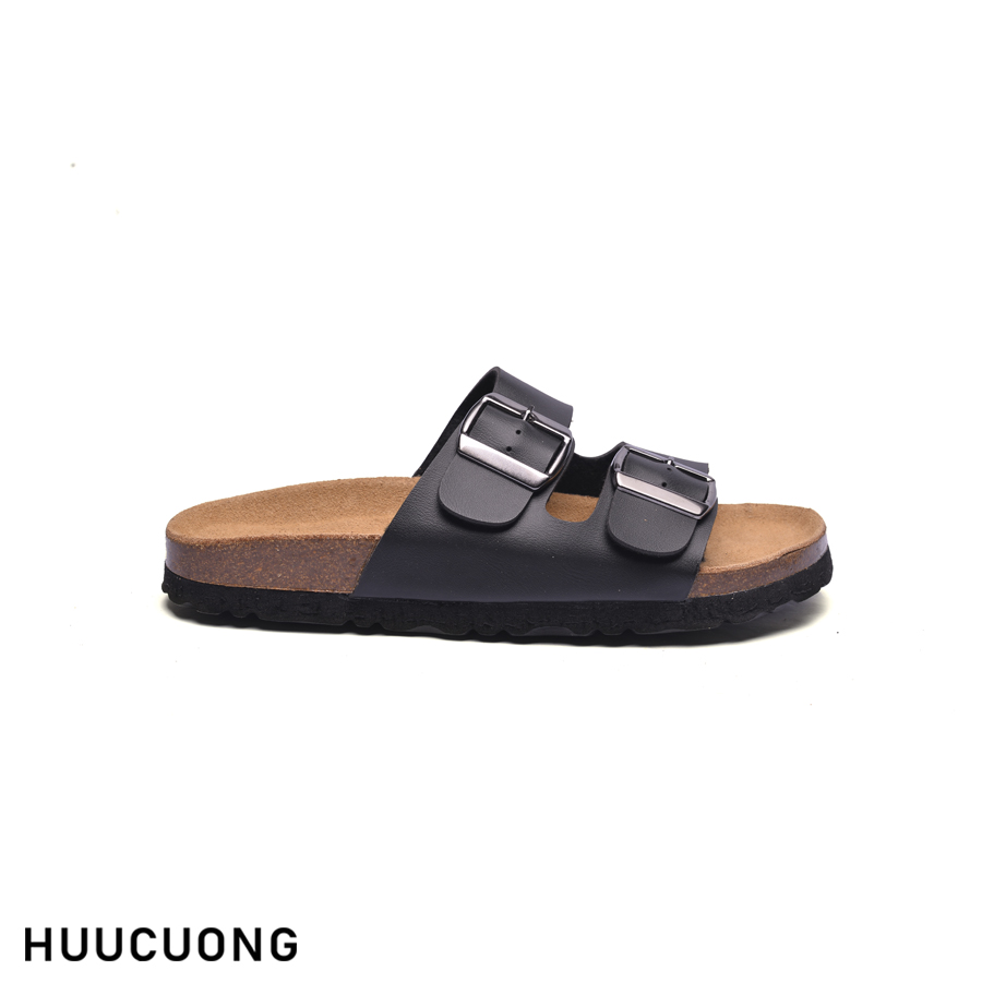 Dép sandal đế trấu nam nữ 2 khóa đen