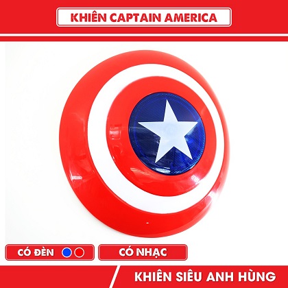 (GIẢM MẠNH) Đồ chơi khiêng cầm tay của đội trưởng mĩ cầm tay có đèn và nhạc, đường kính 34cm, được làm bằng nhựa có độ đàn hồi, cực bền, dành cho bé trai hoá trang thành các siêu nhân anh hùng avenger hàng cao cấp (KÈM PIN)