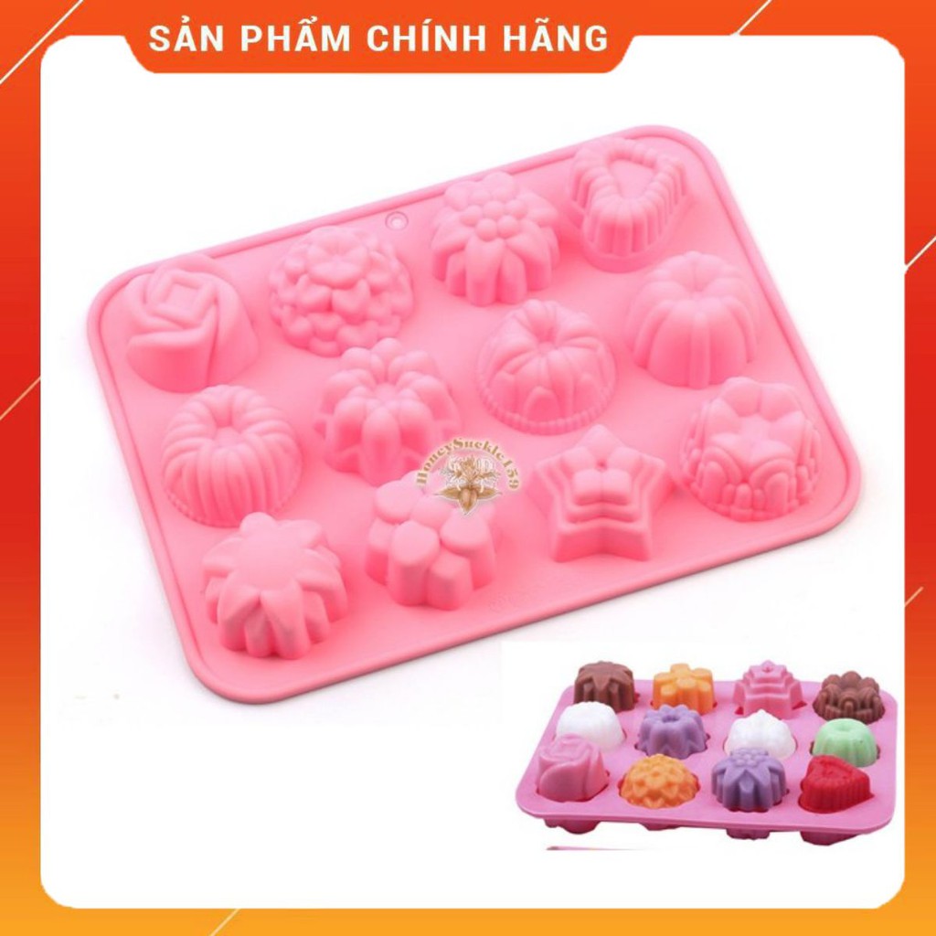 Khuôn Silicon 4D Đổ Socola/Thạch/Đá/Kẹochipchip/Pudding Hình 12 Hoa