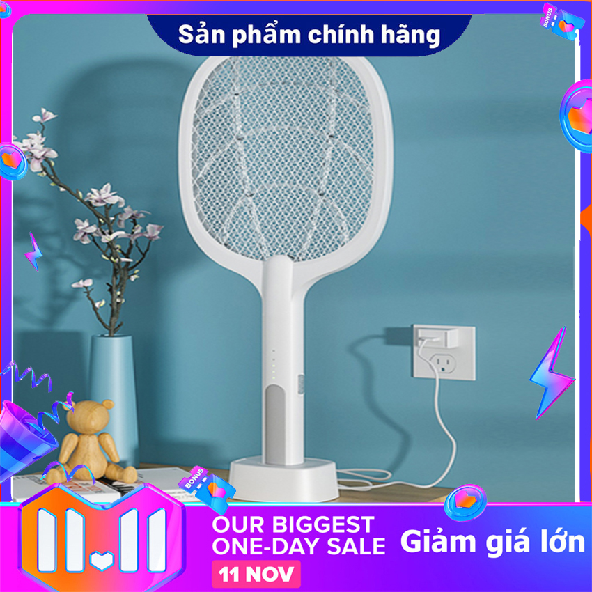 Vợt muỗi thông minh kiêm đèn tự động bắt muỗi - vợt muỗi đa năng 3 trong 1 - kèm đế và dây sạc usb, đèn bắt muỗi gia đình