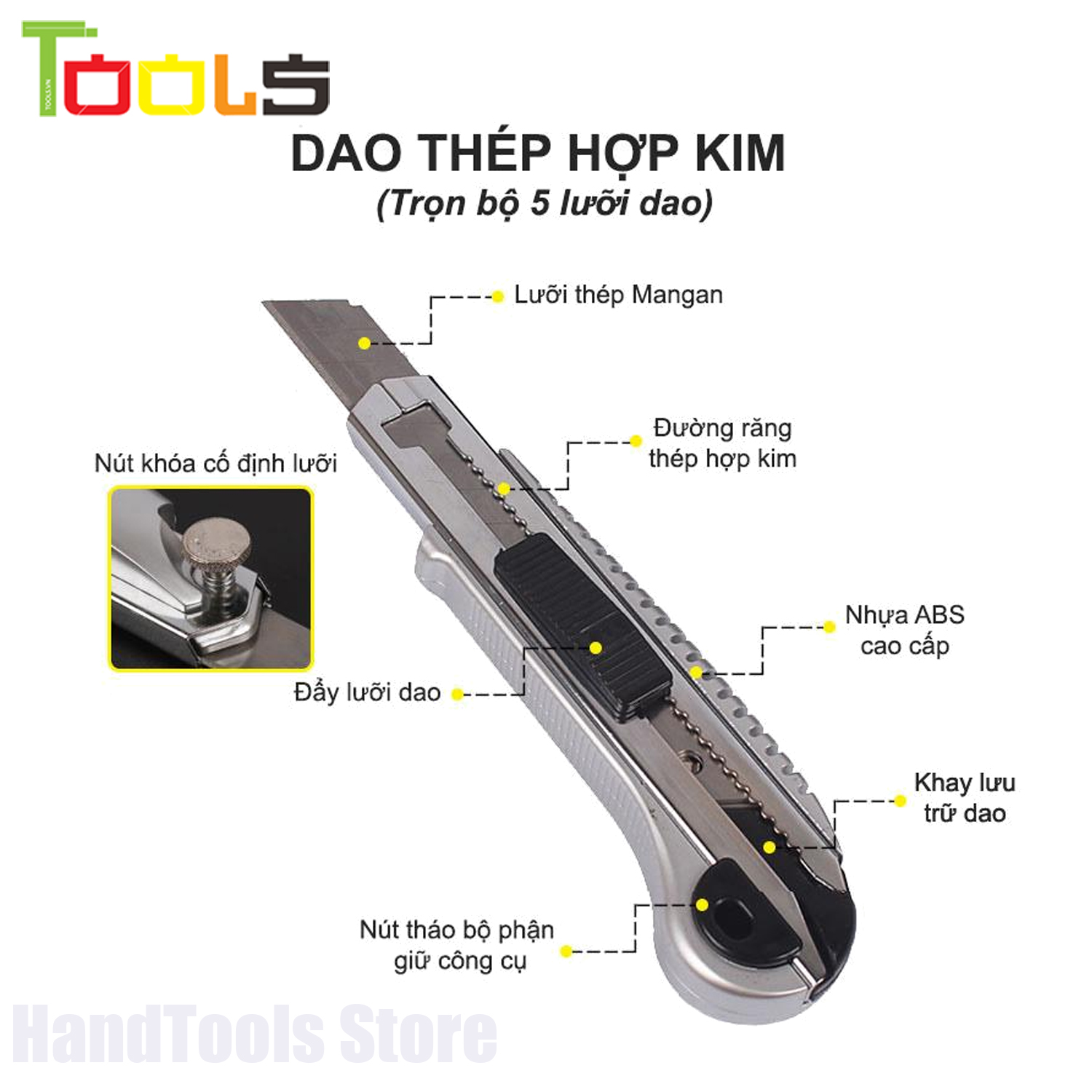 Dao trổ - Dao rọc giấy thay lưỡi liên tục Linbon LB005A (Kèm 5 lưỡi dao thép)