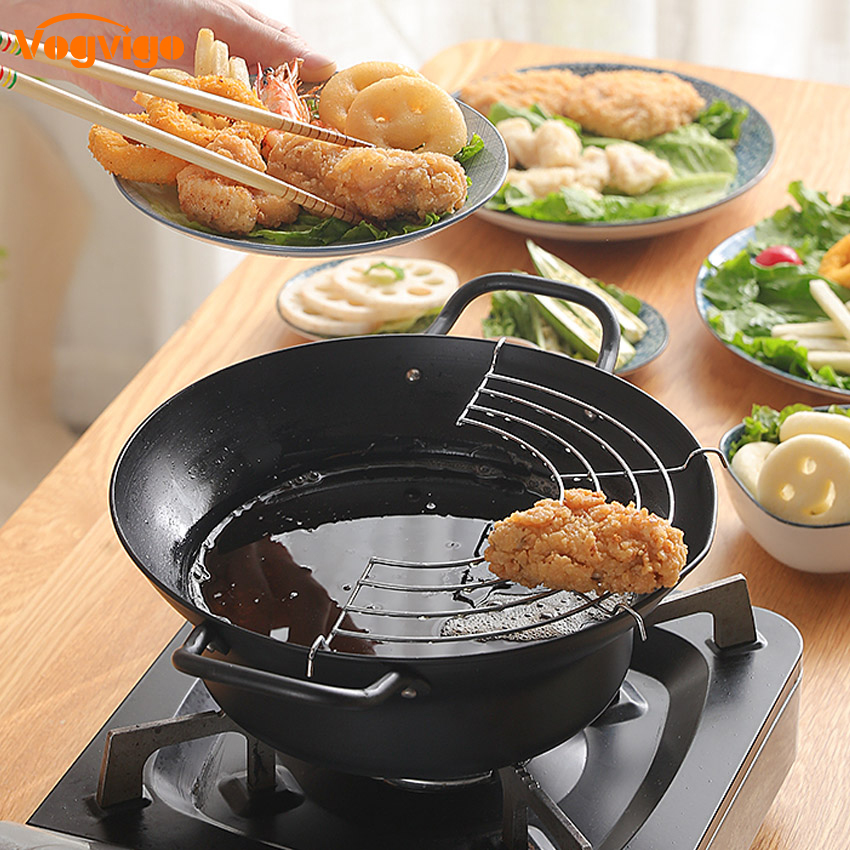 Japanese Style Tempura Frying Pot Portable Deep Fryer Non-stick Pan With Basket Fried Chicken Pots Household Cookware Kitchen Utensil