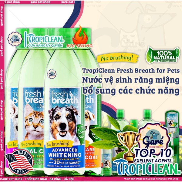 473ml - Nước vệ sinh răng miệng TropiClean đủ vị cho Chó Mèo đủ vị - TropiClean Fresh Breath Oral Care Water Additive