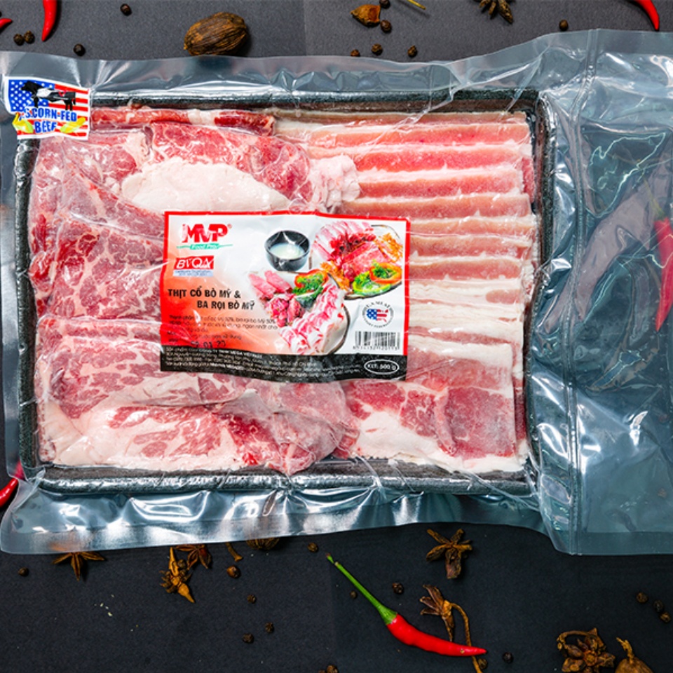 HCM - Thịt cổ bò Mỹ và ba rọi bò Mỹ 500g Mega Việt Phát MVP Megadeli