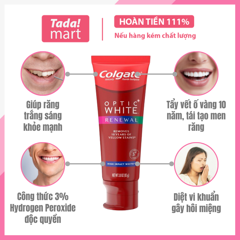 Kem đánh răng Colgate Optic White Renewal 116g Mỹ