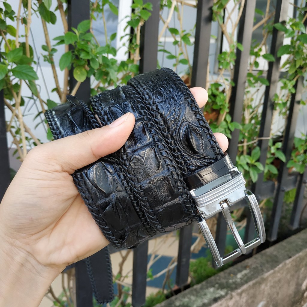 [FREE SHIP] Thắt Lưng Cá Sấu Liền [Phiên Bản Đầu Kim Cổ Điển] Đan Viền Thủ Công Rất Đẹp!