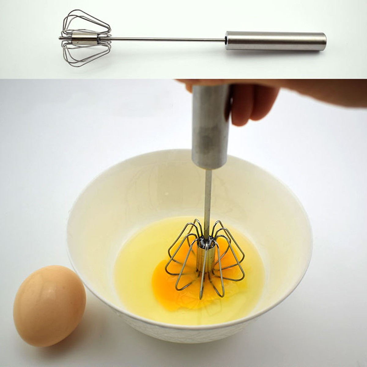 dụng cụ đánh trứng inox tự xoay