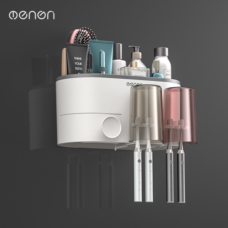Kệ Để Đồ Nhà Tắm OENON, Giá treo bàn chải đánh răng tặng kèm cốc chất liệu nhựa ABS,, Bán kèm Hộp Nhả Kem Đánh Răng Tự Động - OE041
