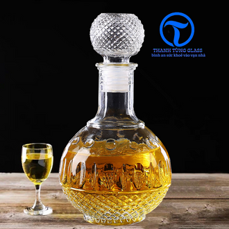 Chai Đựng Rươu Thủy Tinh  Bầu Tròn Chấm Bi 950ml