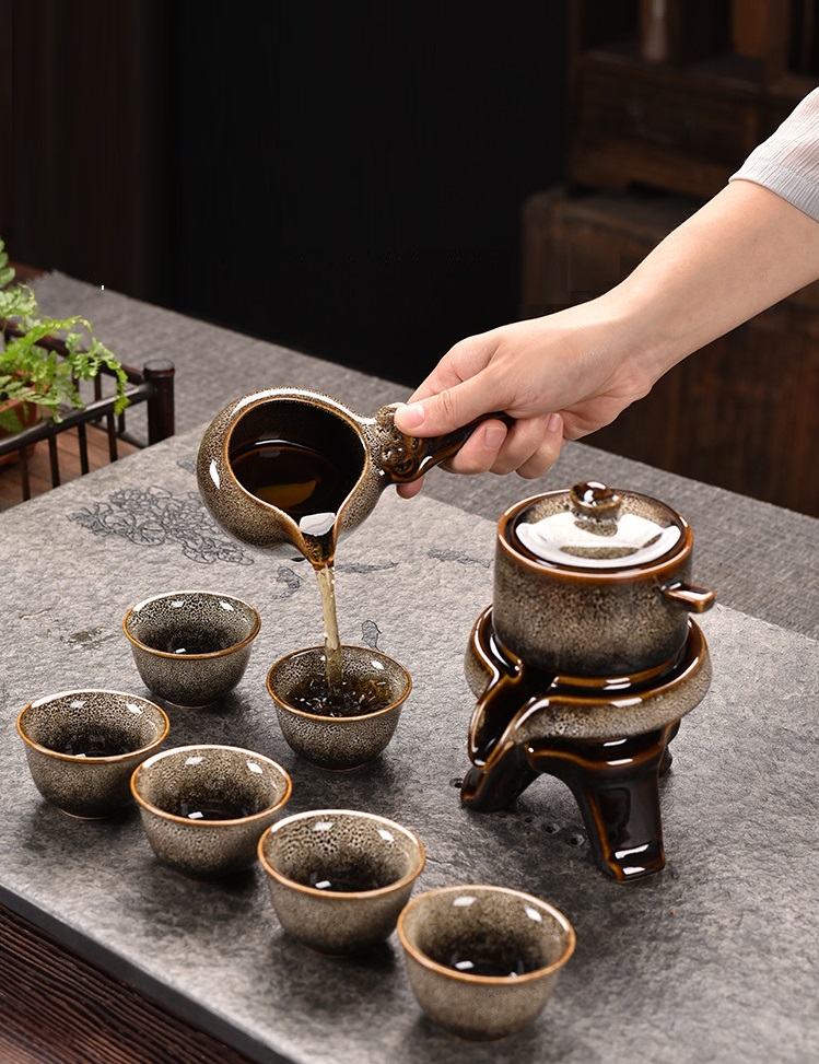 Bộ ấm chén pha trà đạo men thiên mục Lông Báo hỏa biến